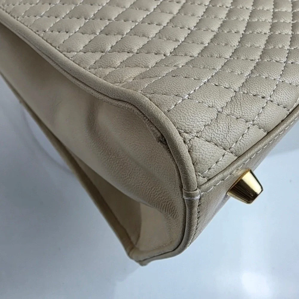 Bally Vintage Cream Quilted Leather Top Handle Bag Crossbody Made in Italy